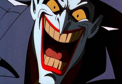 Close up of Joker laughing maniacally, from Batman The animated series.